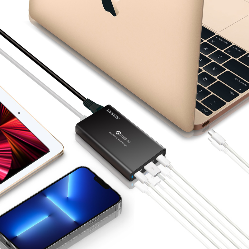 Cargador para portátil USB-C ultradelgado de 16mm LVSUN de 65W con PD3.0, QC4+ y una salida USB-A