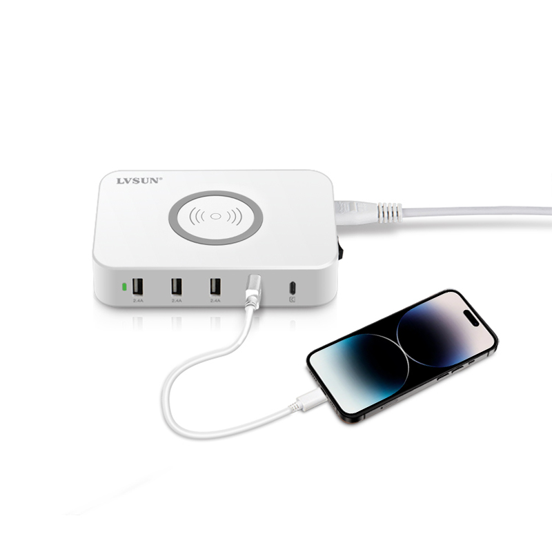 Cargador USB LVSUN de 5 puertos con carga inalámbrica de 60W