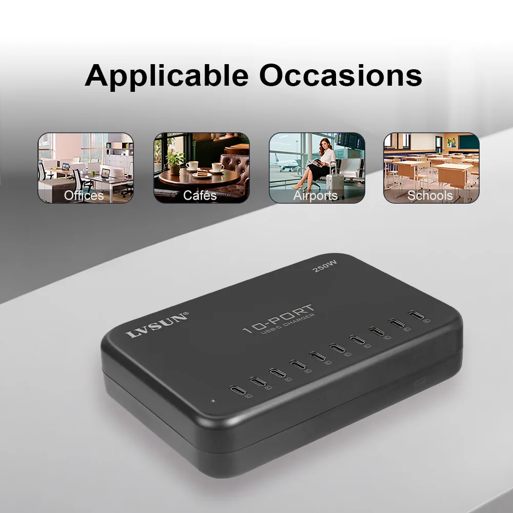 Estación de carga USB-C LVSUN de 10 puertos para oficinas, cafeterías, aeropuertos y escuelas