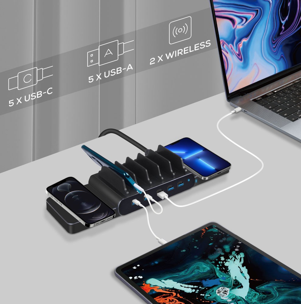 thumbnail image 2 of 5-Port 75W USB Wall Charger Station With PD QC3.0 & Wireless Fast Charging (Type-C) 2 of 3