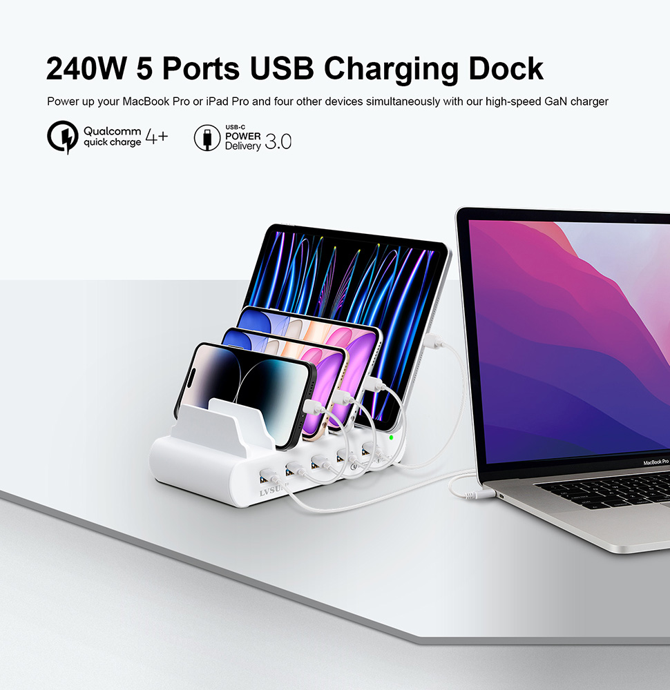 Unitek USB C Charging Station, 120W 10 Port Type C Charging Organizer for  Multiple Devices, iPhone, Smartphones, Tablets, Supports 10 iPads Charging