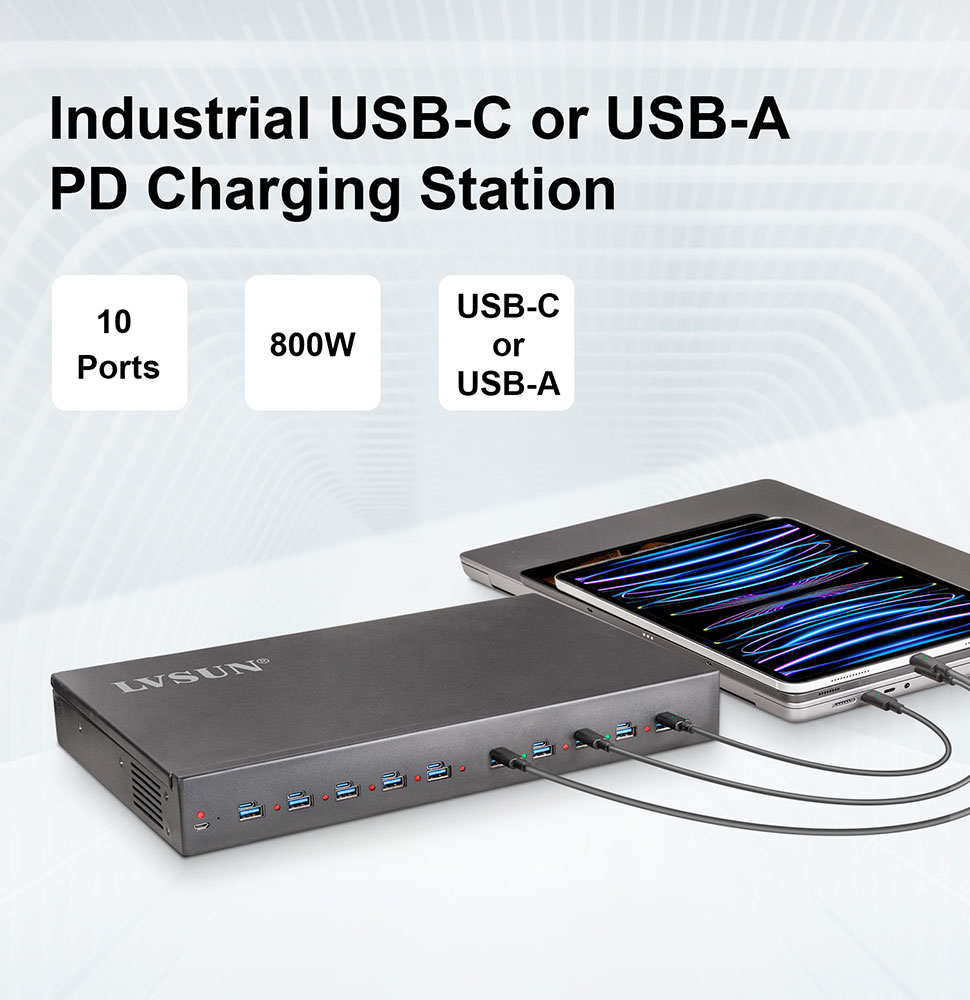 thumbnail image 2 of 520W 8-Port Desktop USB Charging Station – 100W USB-C PD Fast Charger Hub 2 of 4